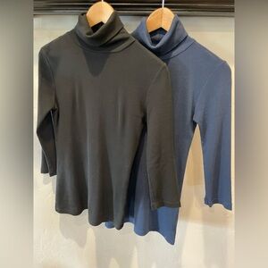 (2) new gap navy blue and black modal and cotton blend turtleneck tops size XS